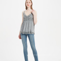 women spaghetti top washed grey color lace hem elegant sexy V neck girl lace camisole with flared edge